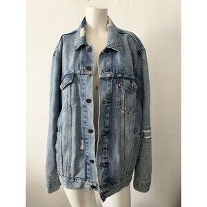 Levi’s Denim Jacket L Distressed Grunge Casual Light Wash Festival Urban Punk
